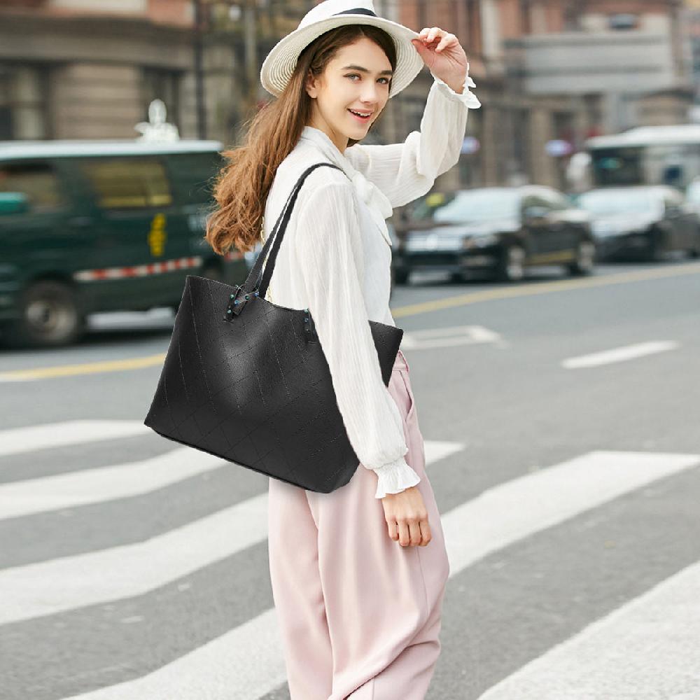 Nicole & Doris 2 Pcs Pure Colour Plaid Handbag Sets