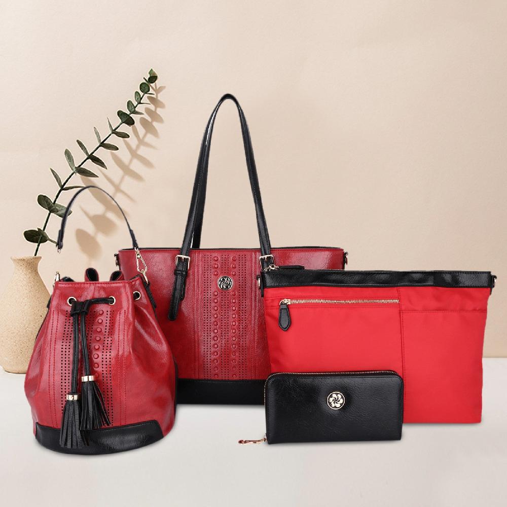 Nicole & Doris 4 Pcs Tassel Decor PU Handbags Set