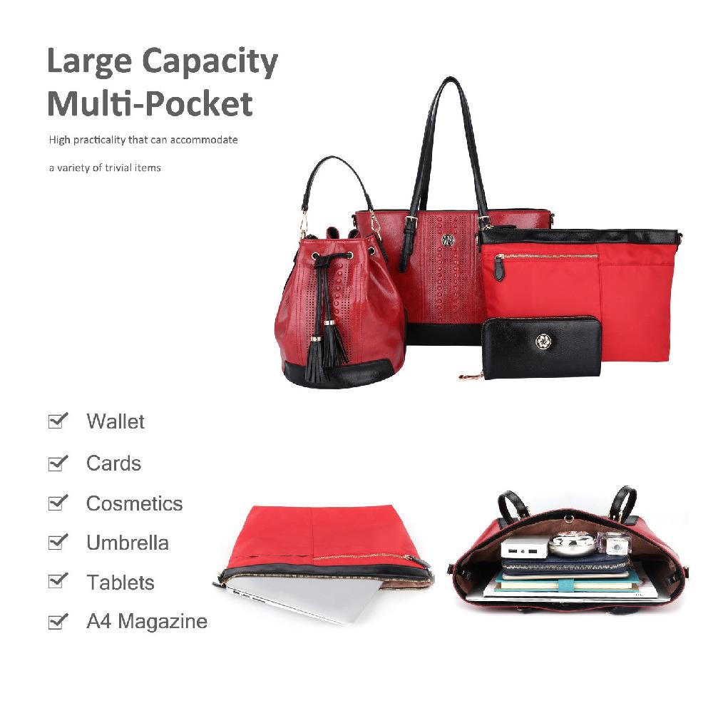 Nicole & Doris 4 Pcs Tassel Decor PU Handbags Set