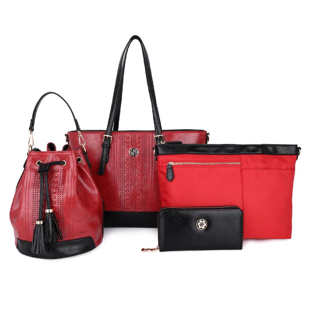nicole & doris 4 Pcs Tassel Decor PU Handbags Set