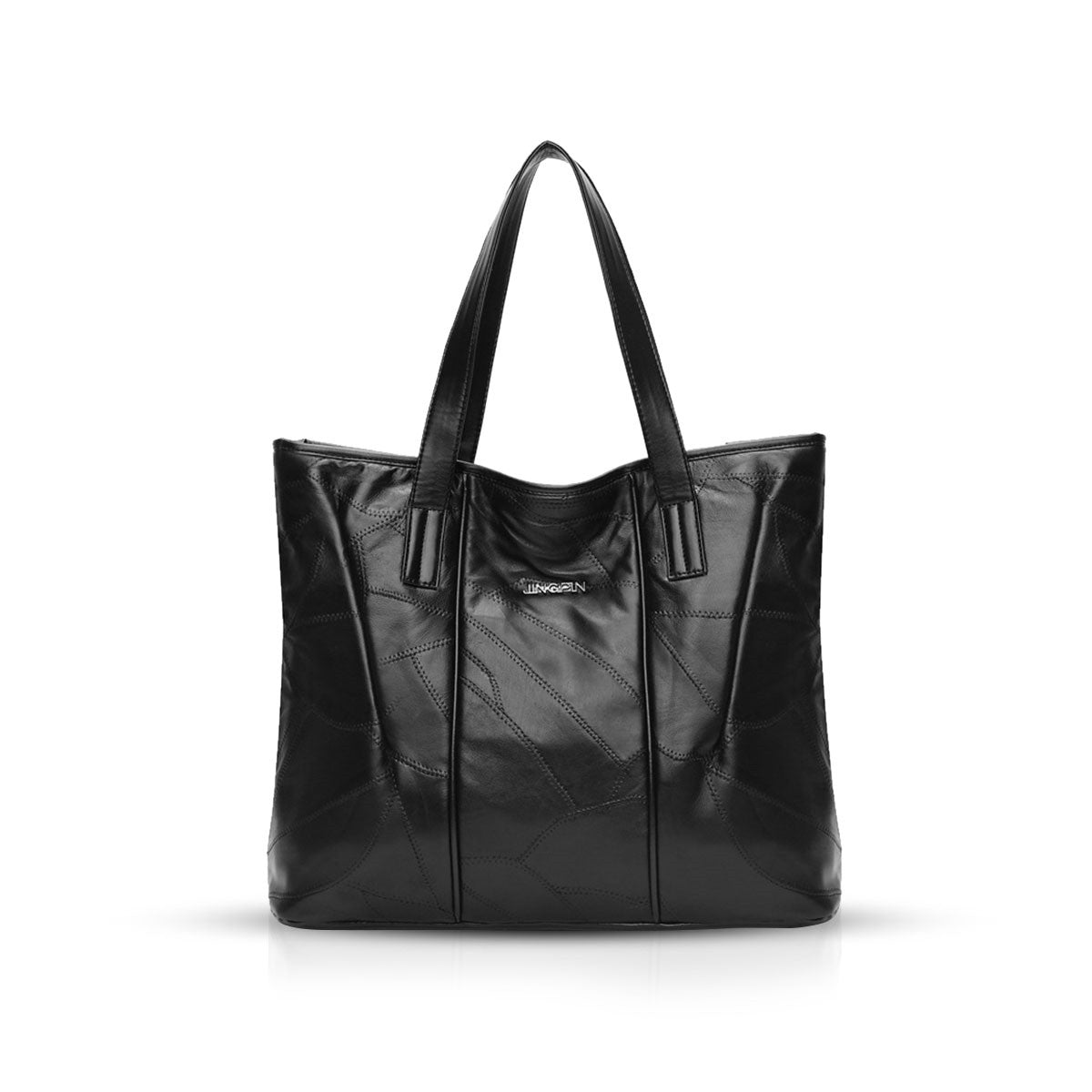 nicole & doris Black Glossy Patterned Tote Bag