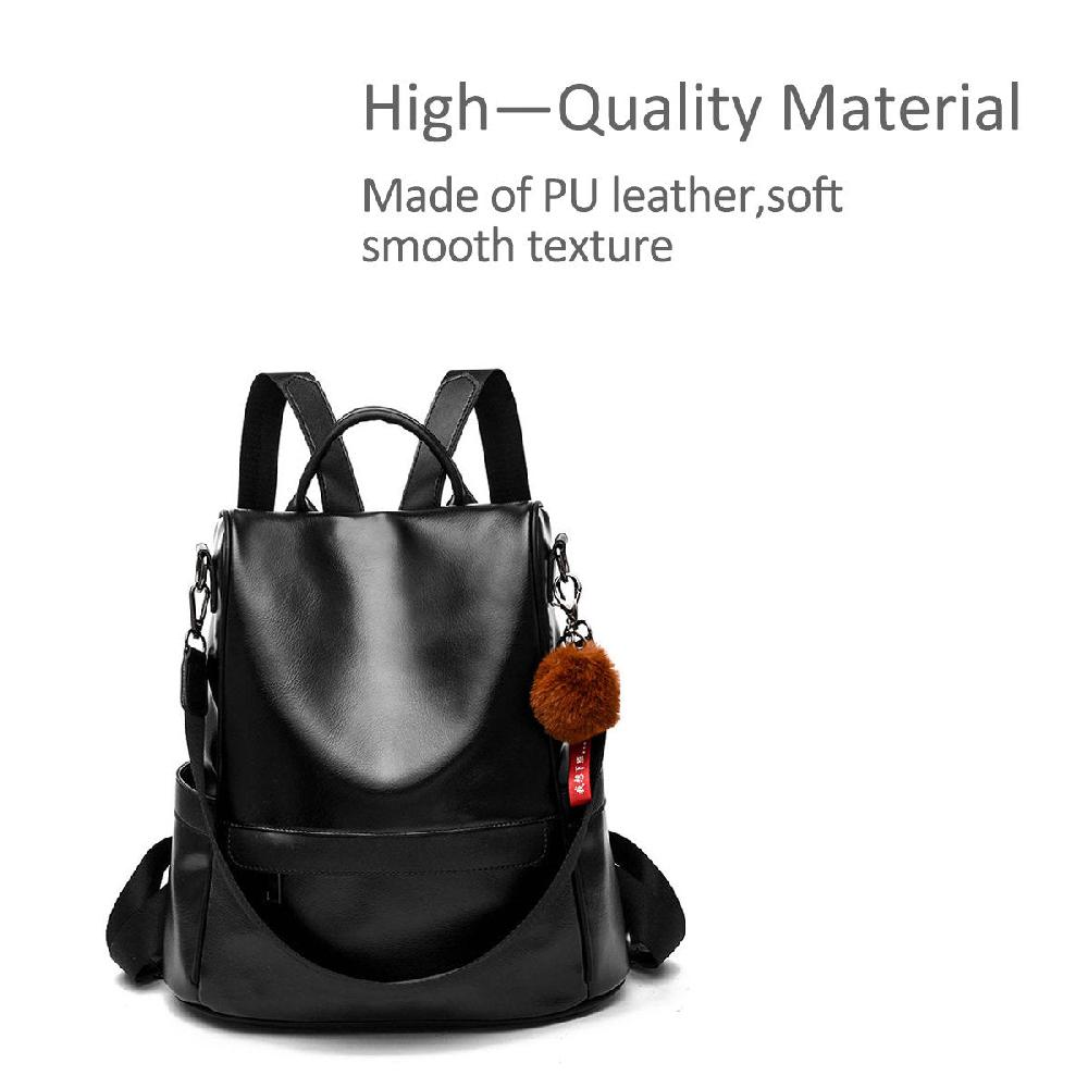 Nicole & Doris Brown Pom Pom Decor Plain Backpack