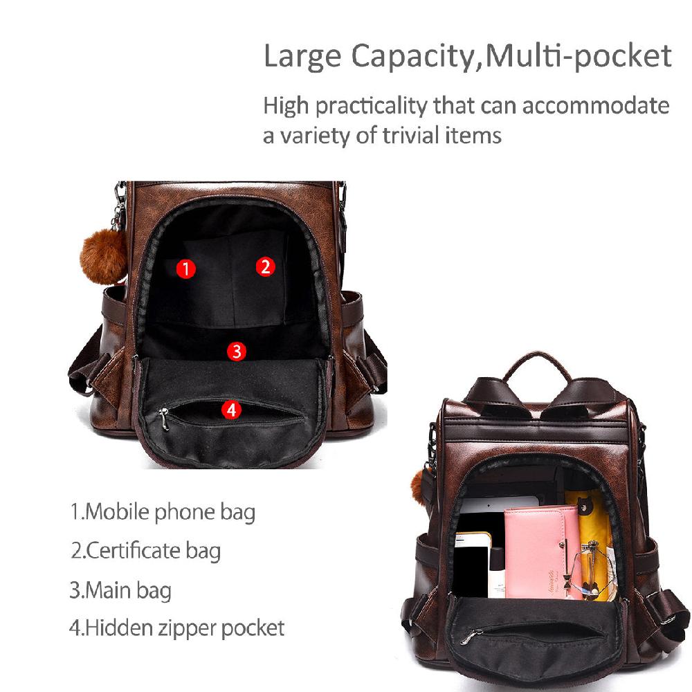 Nicole & Doris Brown Pom Pom Decor Plain Backpack