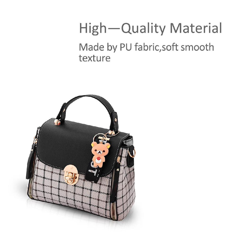 Nicole & Doris Cute Bear Decor Plaid Handbag