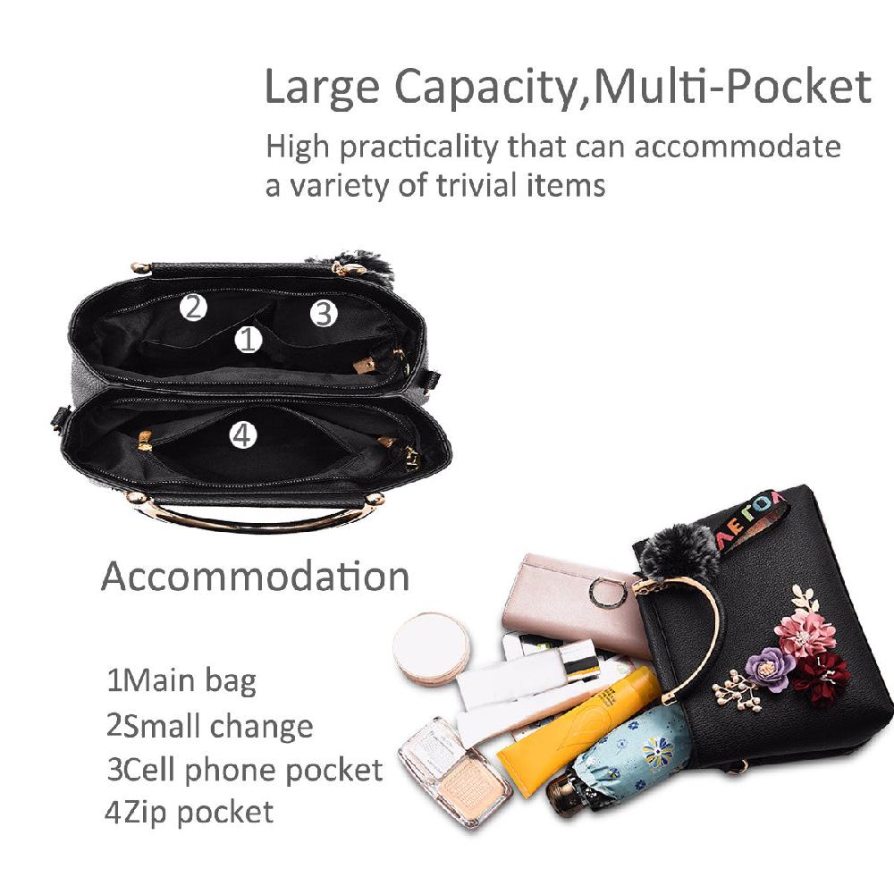 Nicole & Doris Fashion Pom Pom & Flower Decor Handbag