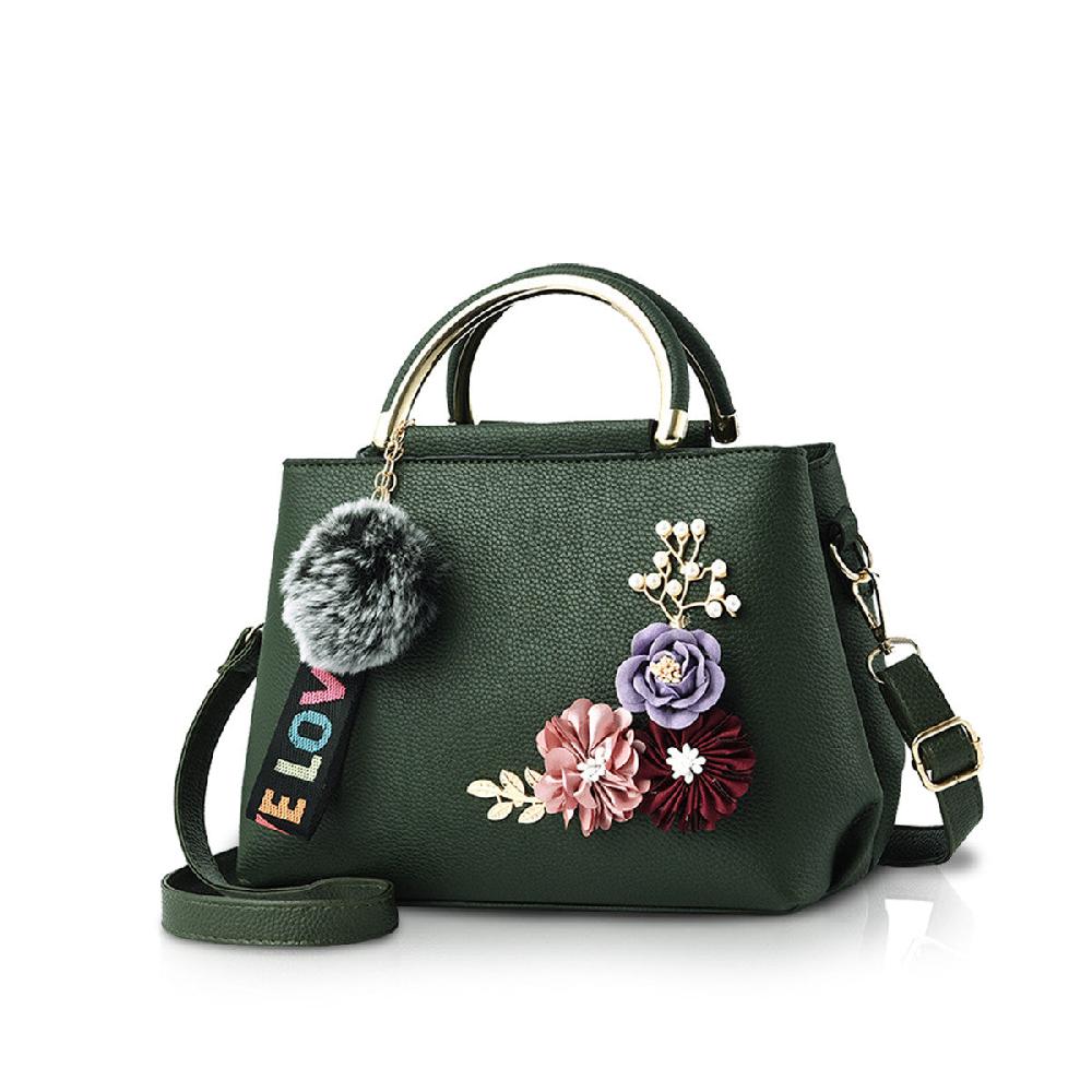nicole & doris Fashion Pom Pom & Flower Decor Handbag