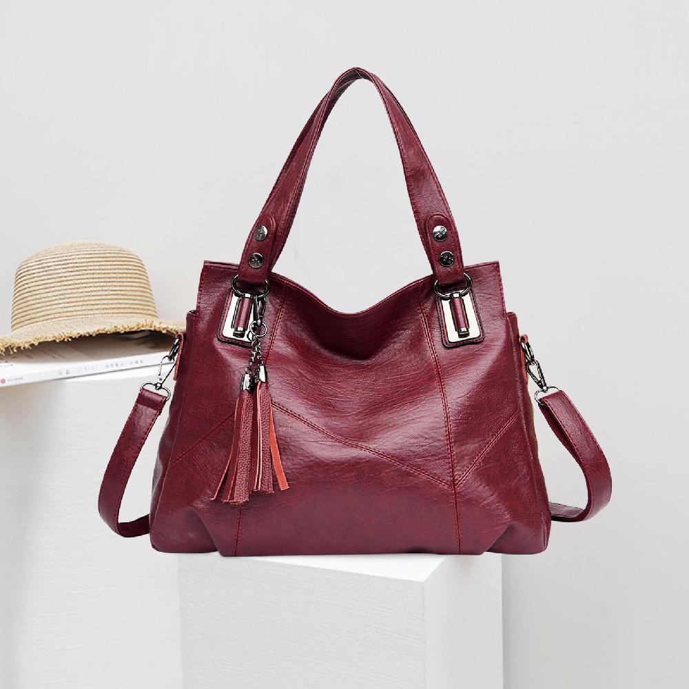 Nicole & Doris Female Tassel Decor Lines Tote Bag