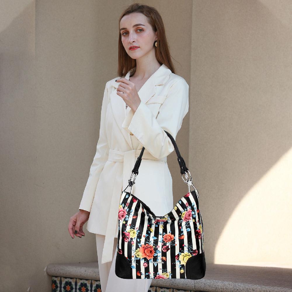 Nicole & Doris Flower Pattern & Stripe Tote Bag