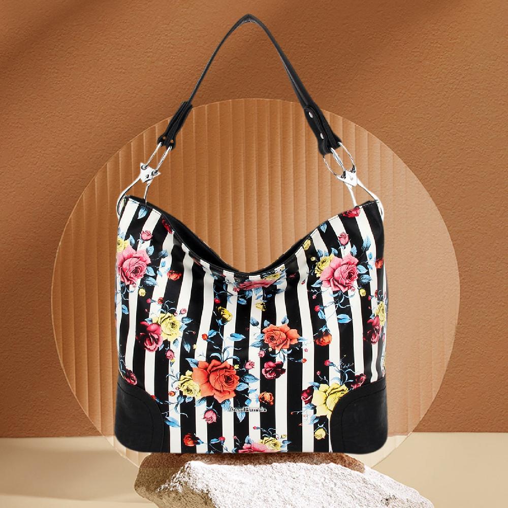 Nicole & Doris Flower Pattern & Stripe Tote Bag