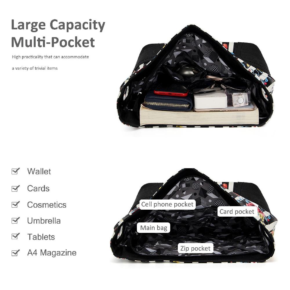 Nicole & Doris Flower Pattern & Stripe Tote Bag