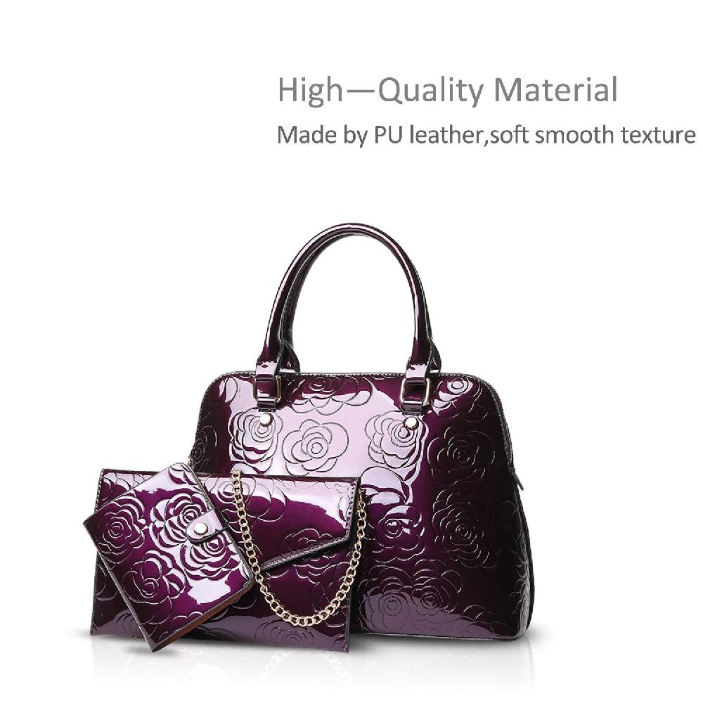 Nicole & Doris Glossy Flower Embossed Handbag Sets