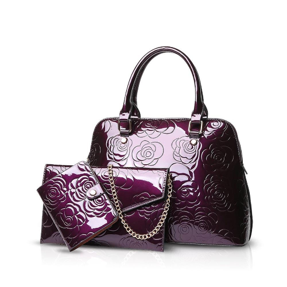 nicole & doris Glossy Flower Embossed Handbag Sets