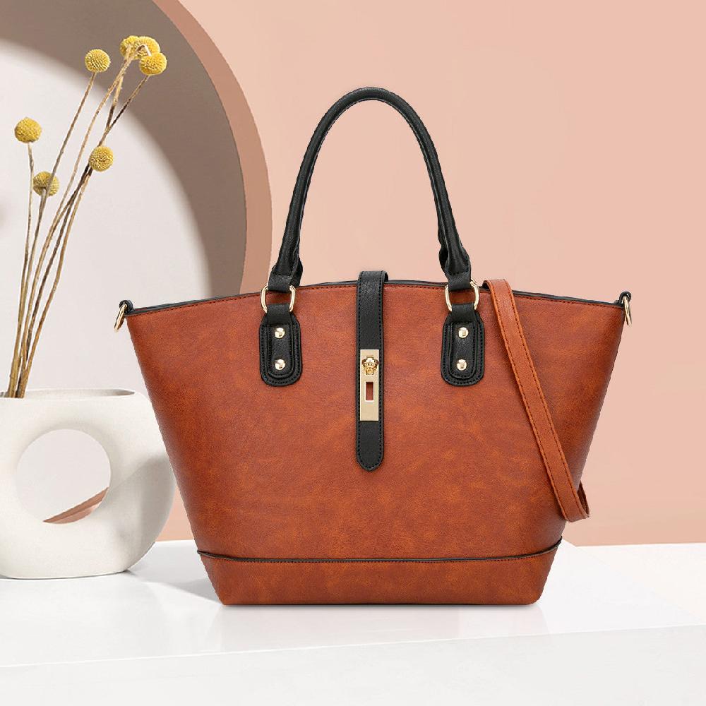 Nicole & Doris Gray Fur Pom Pom Decor Handbag