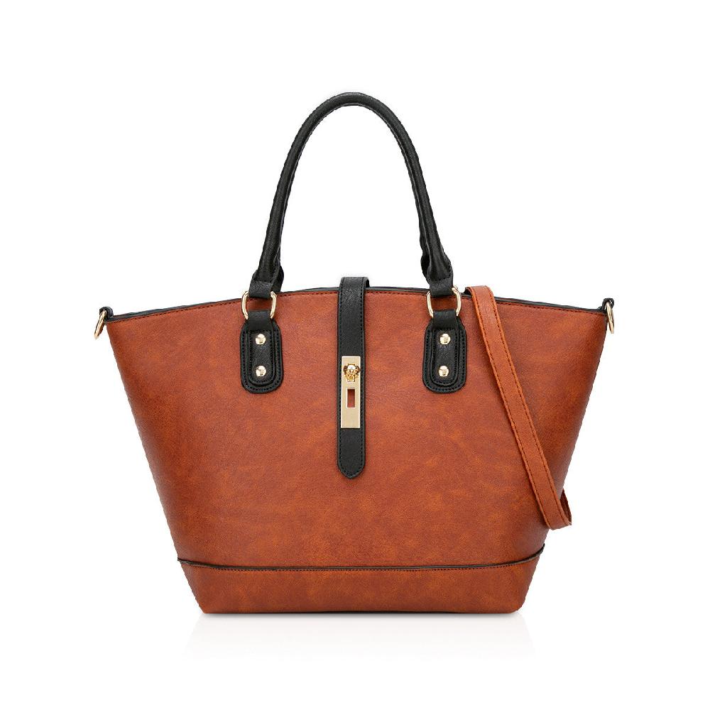 nicole & doris Gray Fur Pom Pom Decor Handbag