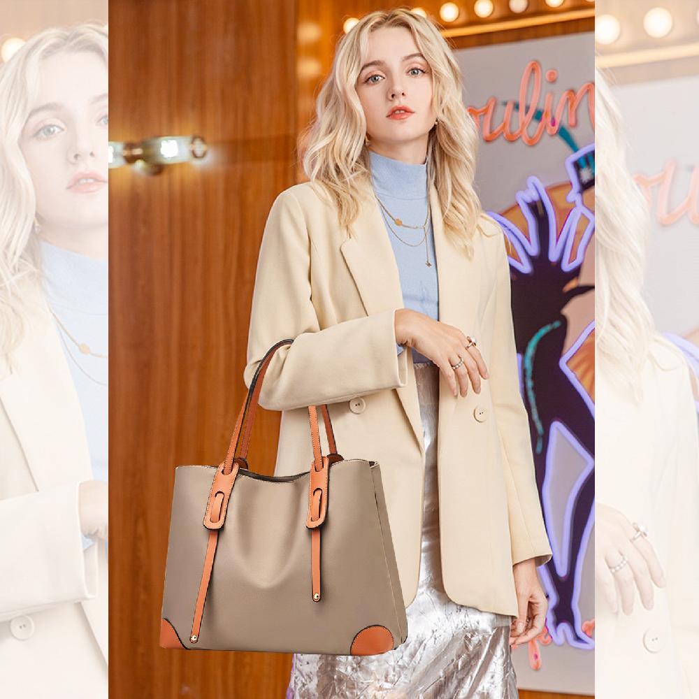 Nicole & Doris Oxford Fabric & PU Tote Bag