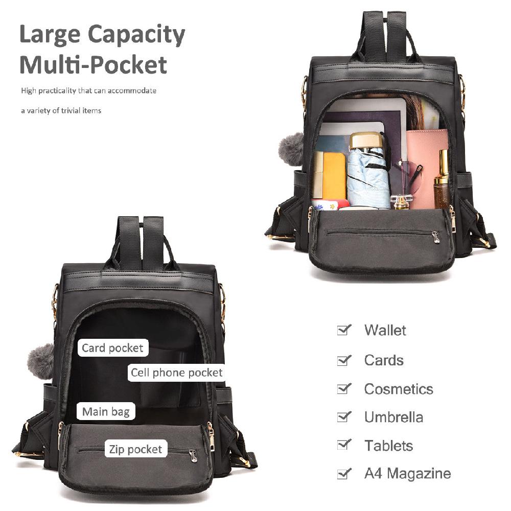 Nicole & Doris Pom Pom Decor Anti-Thief Backpack