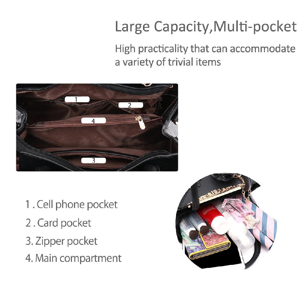 Nicole & Doris Pom Pom Decor Dichromatic Handbag