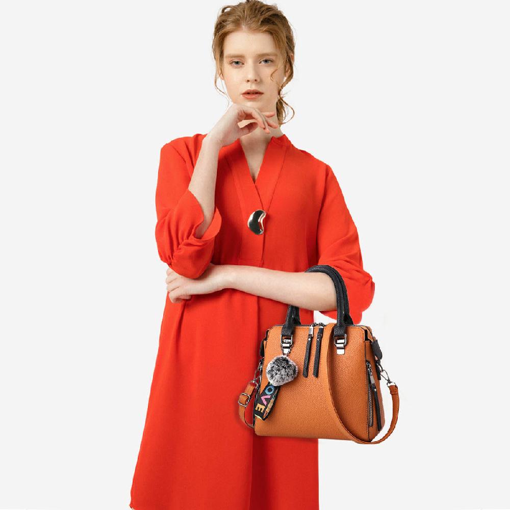 Nicole & Doris Pom Pom Decor PU Handbag