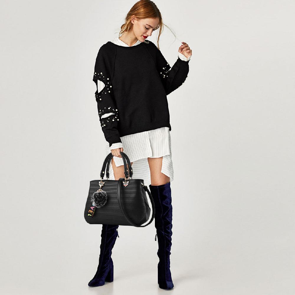 Nicole & Doris Pom Pom Single Colour Ladies Handbag