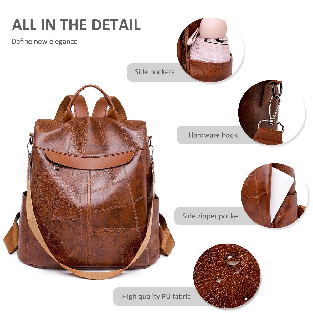 Nicole & Doris PU Waterproof Causal Vintage Backpack