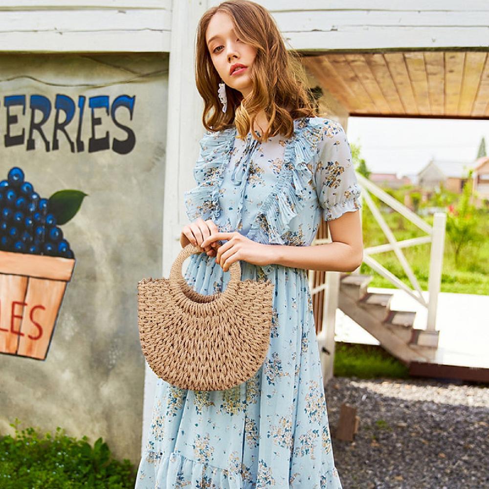 Nicole & Doris Rattan Straw Bag Round Woven Handbag