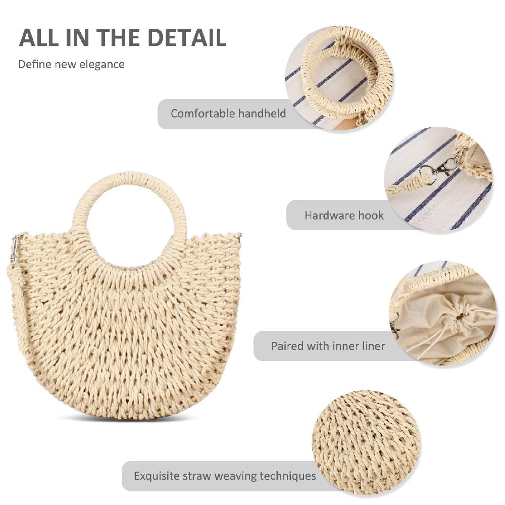 Nicole & Doris Rattan Straw Bag Round Woven Handbag