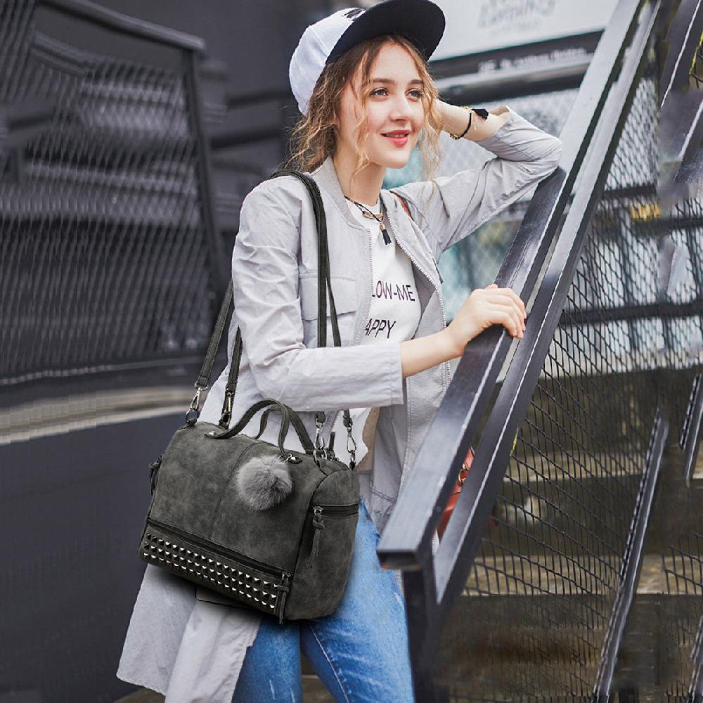 Nicole & Doris Rivets Decorated Pom Pom Handbag