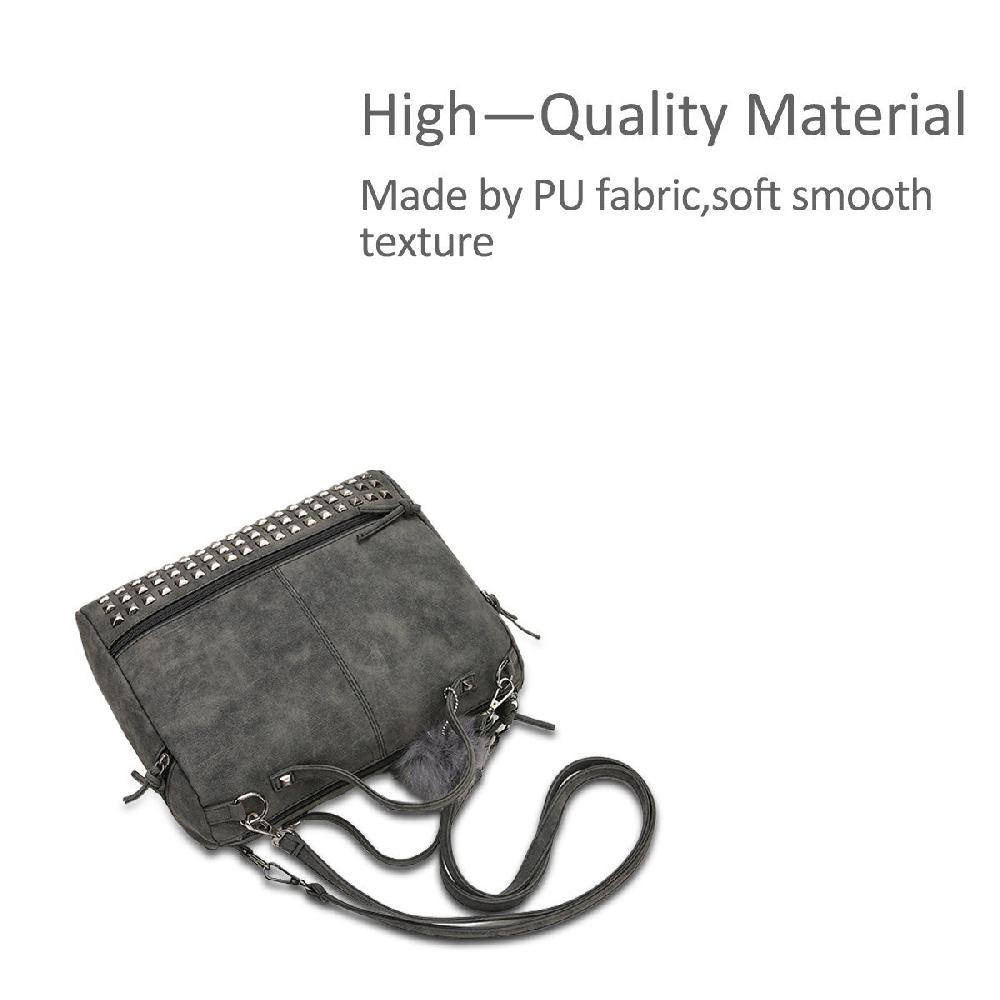 Nicole & Doris Rivets Decorated Pom Pom Handbag