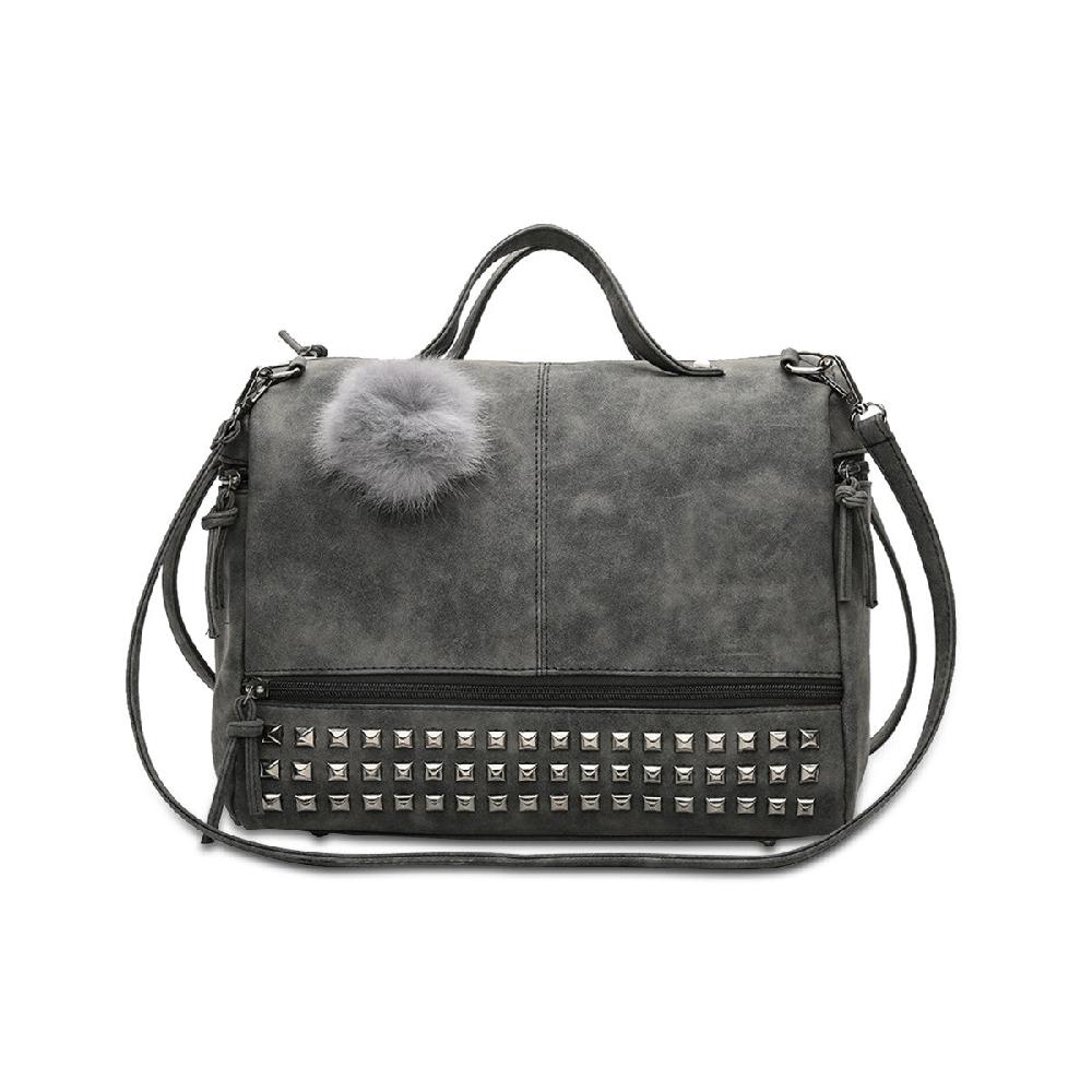 nicole & doris Rivets Decorated Pom Pom Handbag