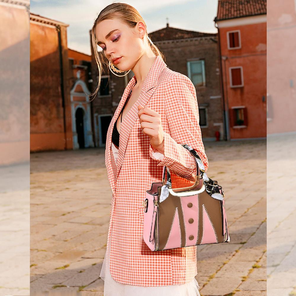 Nicole & Doris Silk Scarf Decor Two-Colour Handbag