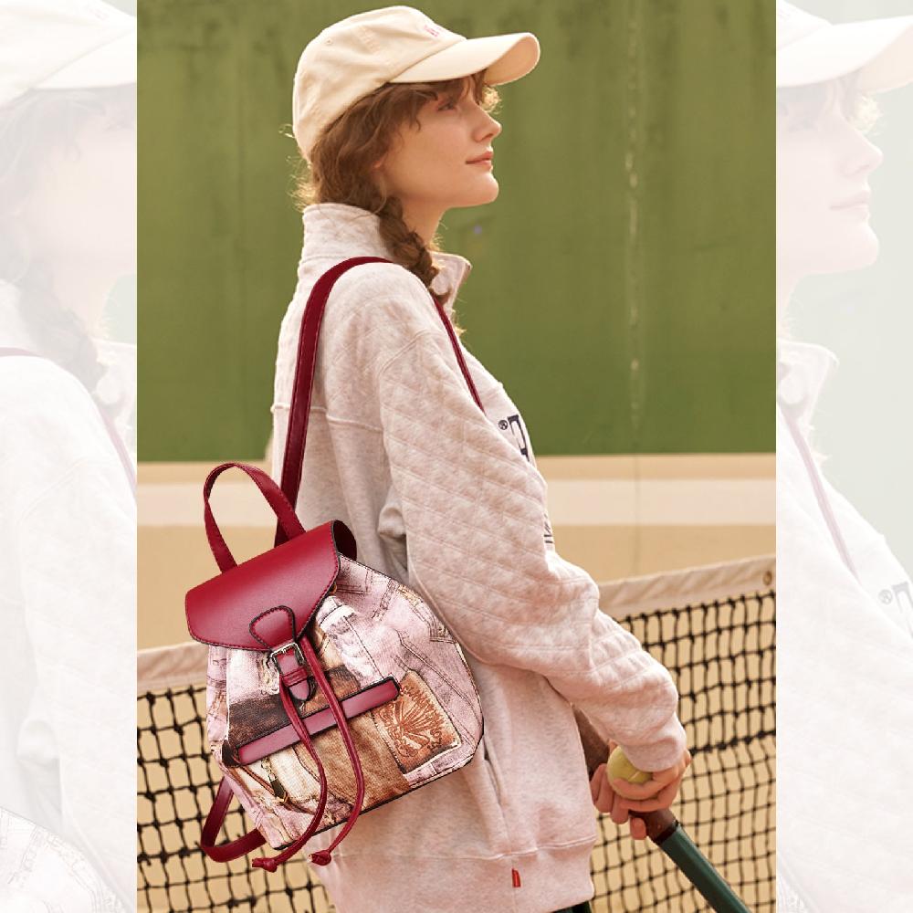 Nicole & Doris Small Vintage Backpack With Printed