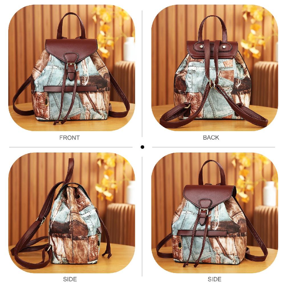 Nicole & Doris Small Vintage Backpack With Printed