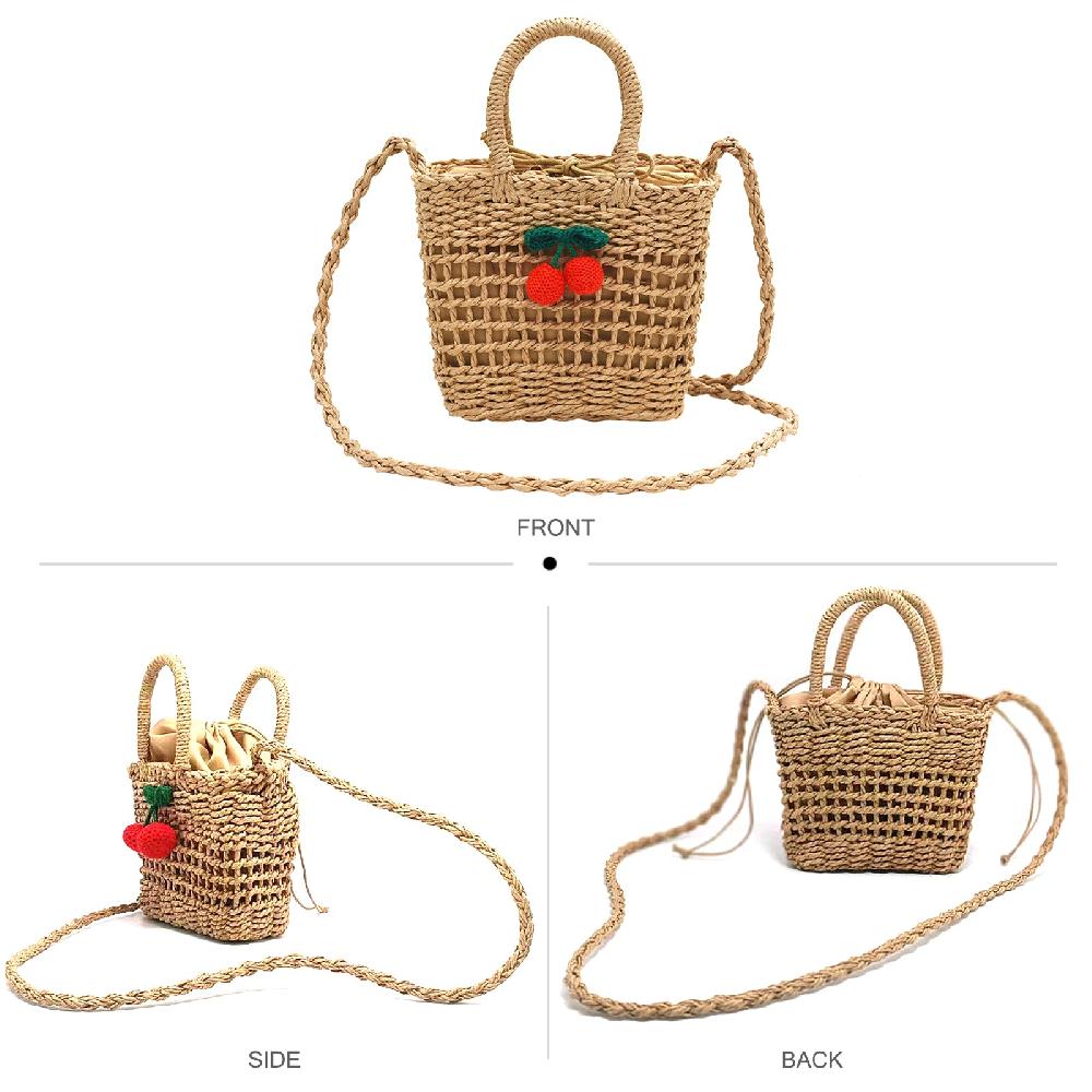 Nicole & Doris Straw Mini Rattan Bag Bucket Bag