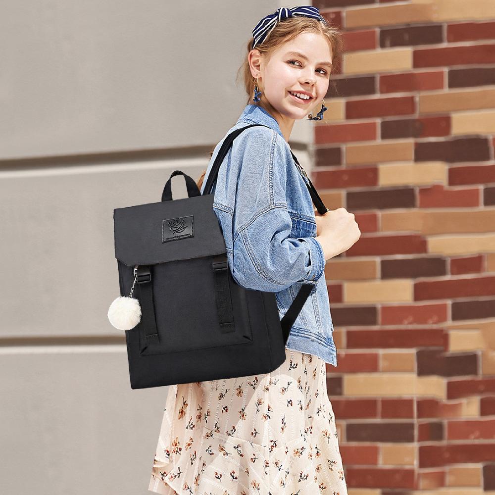 Nicole & Doris White Fur Pom Pom Decor Backpack