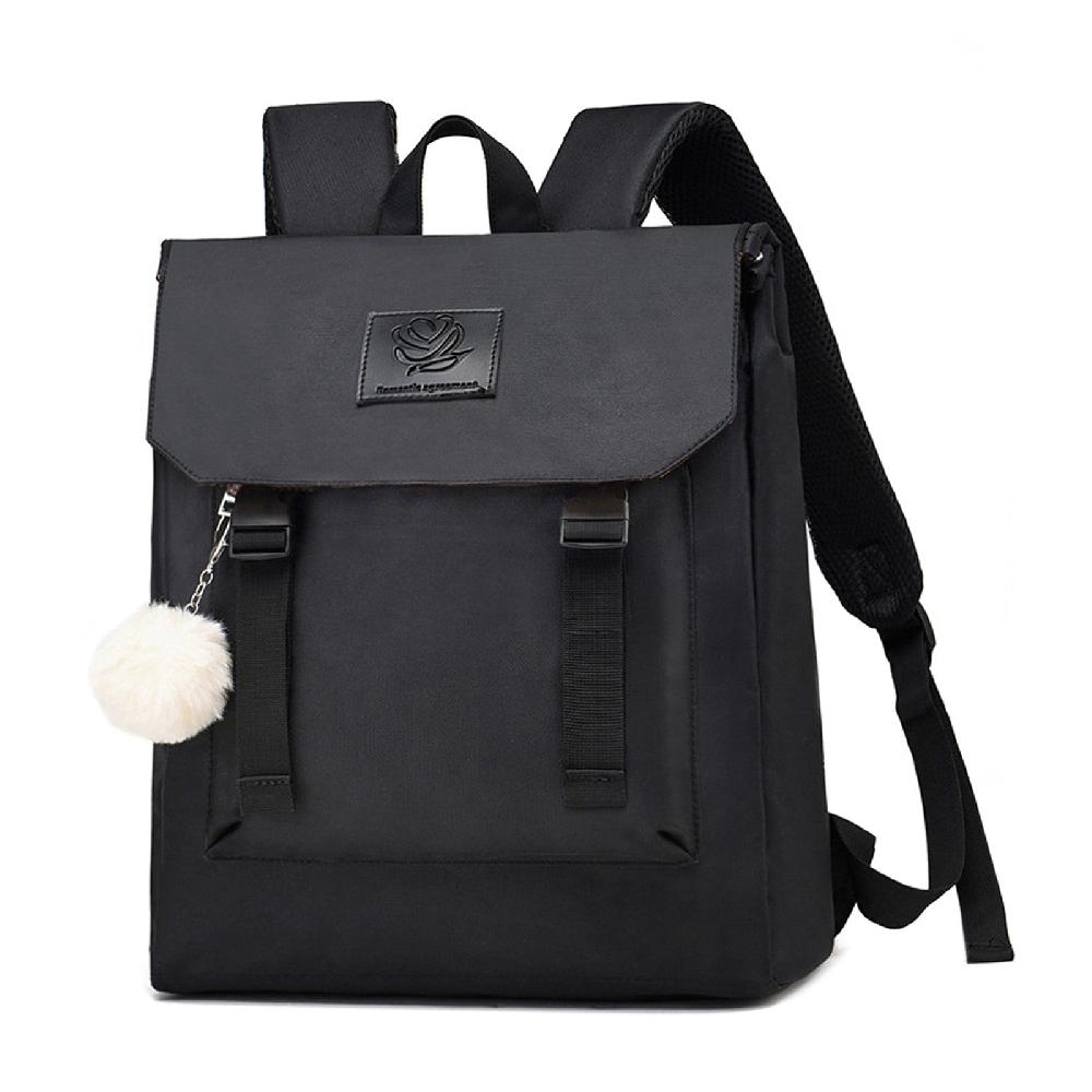 nicole & doris White Fur Pom Pom Decor Backpack