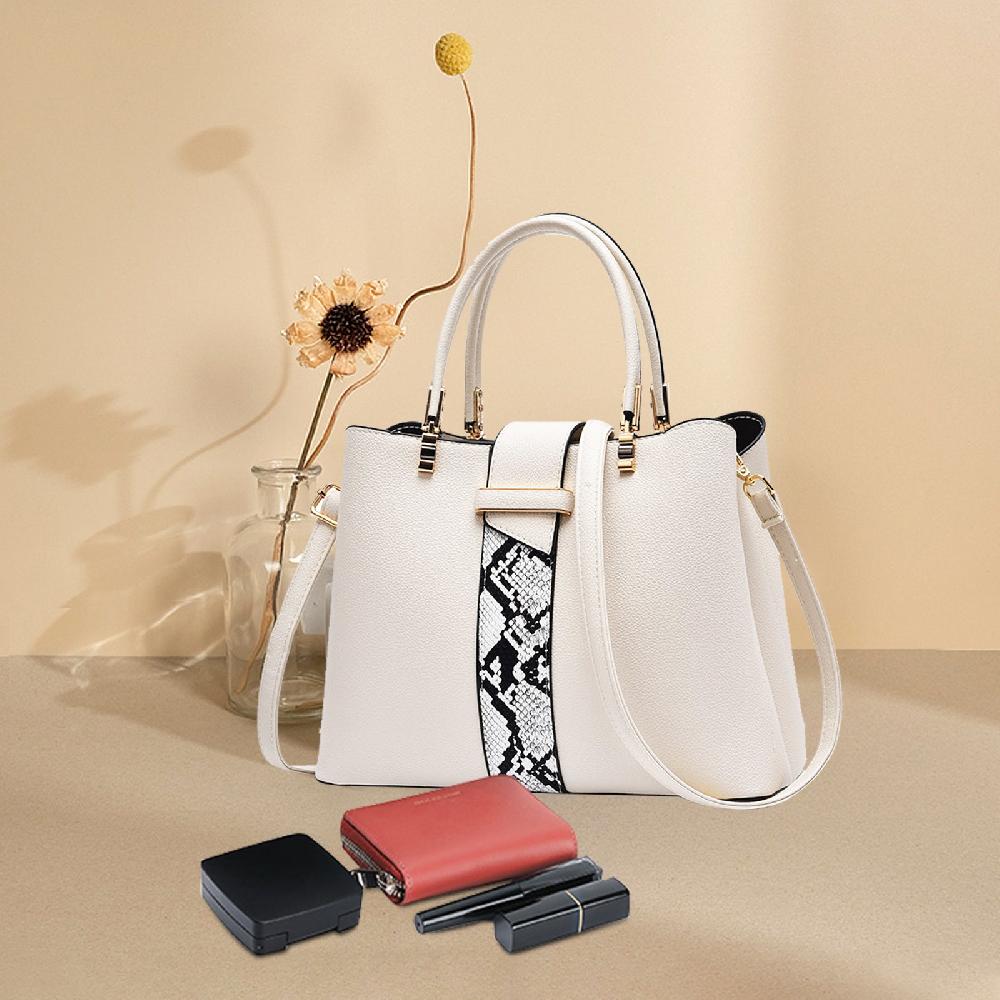 Nicole & Doris Print Top Leather Tote Crossbody Bag With Three Compartments