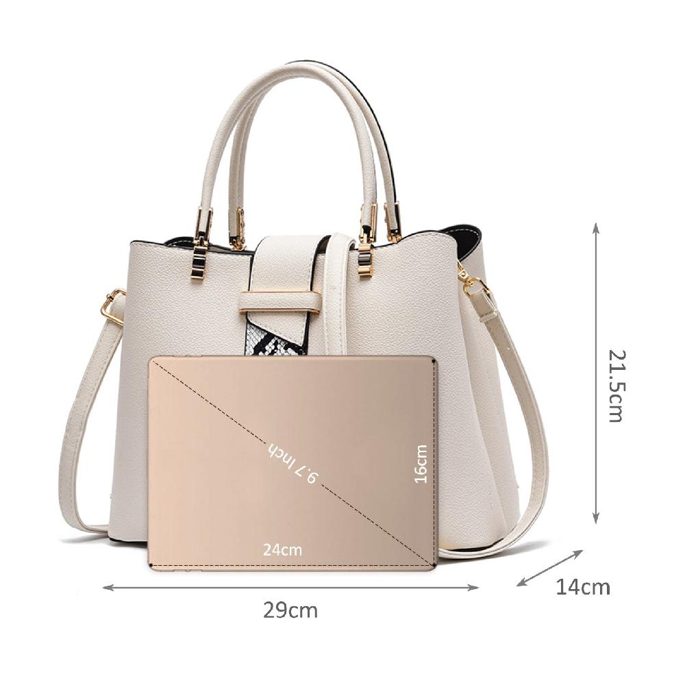 Nicole & Doris Print Top Leather Tote Crossbody Bag With Three Compartments