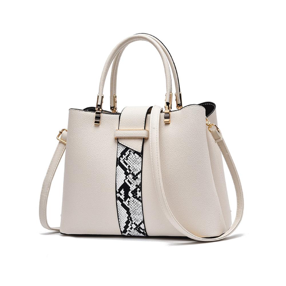 nicole & doris Print Top Leather Tote Crossbody Bag with Three Compartments