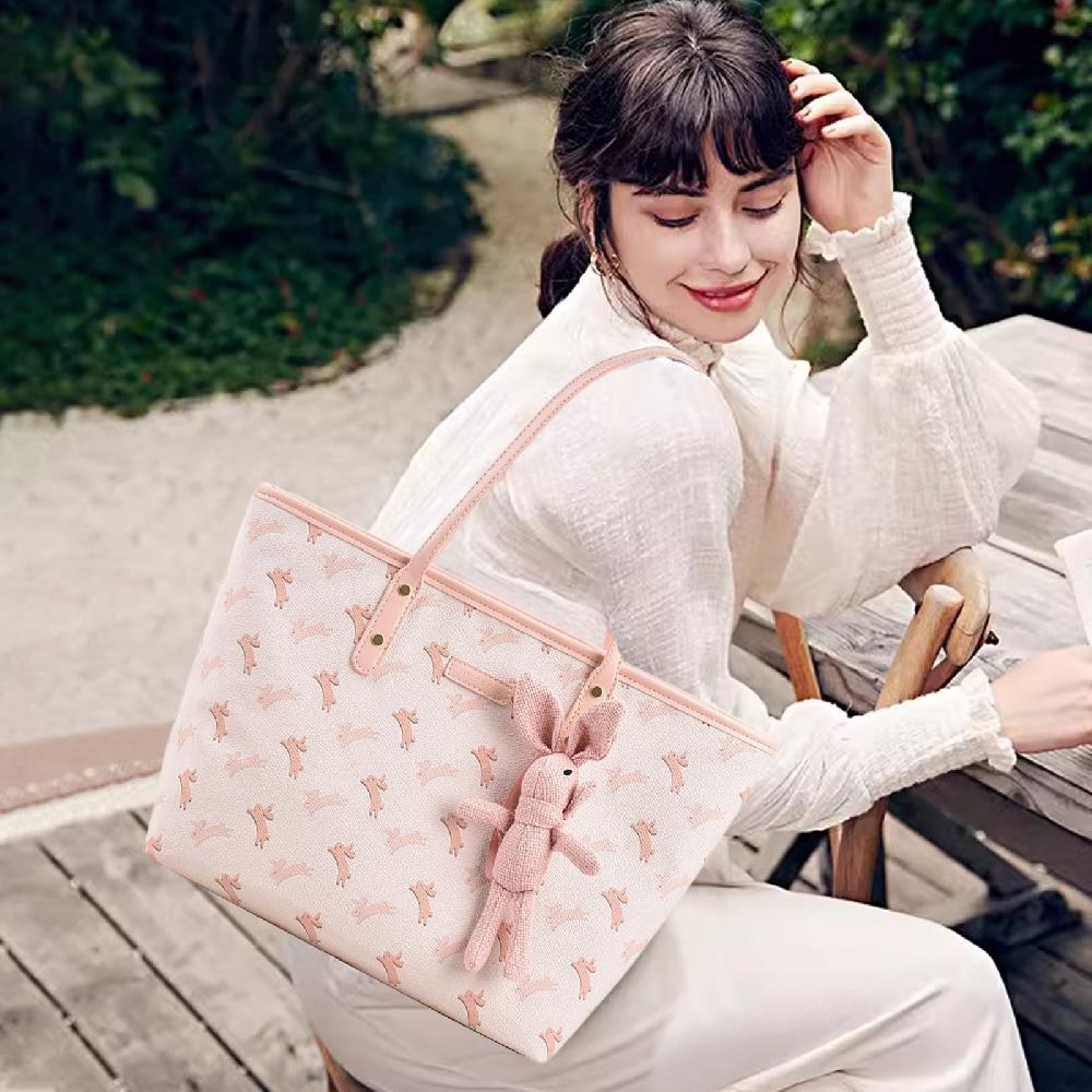 Nicole & Doris Printed Shoulder Bag PU Leather Top-handle Shopping Bags