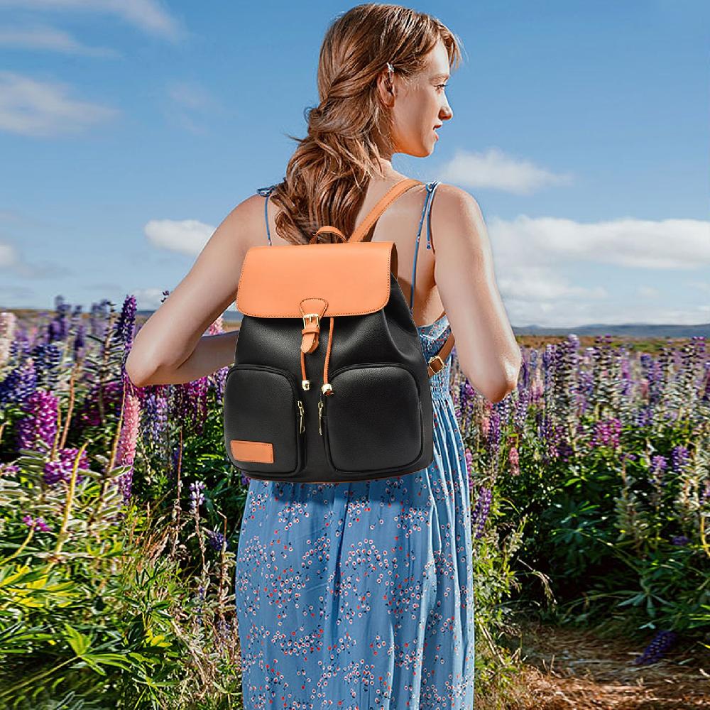 Nicole & Doris PU Leather Anti-theft Travel Daypack Flap Backpack