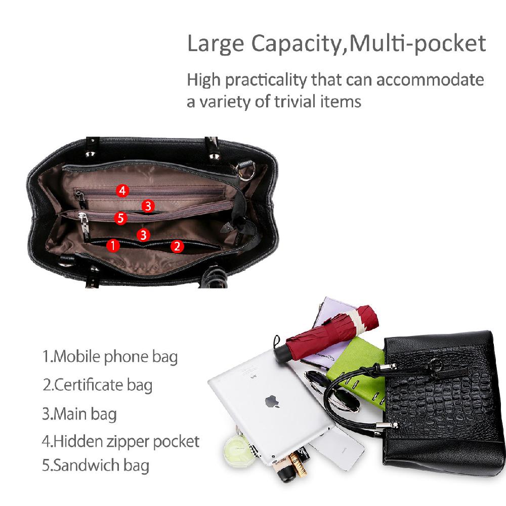 Nicole & Doris Retro & Elegant Croc Decor Genuine Leather Handbag