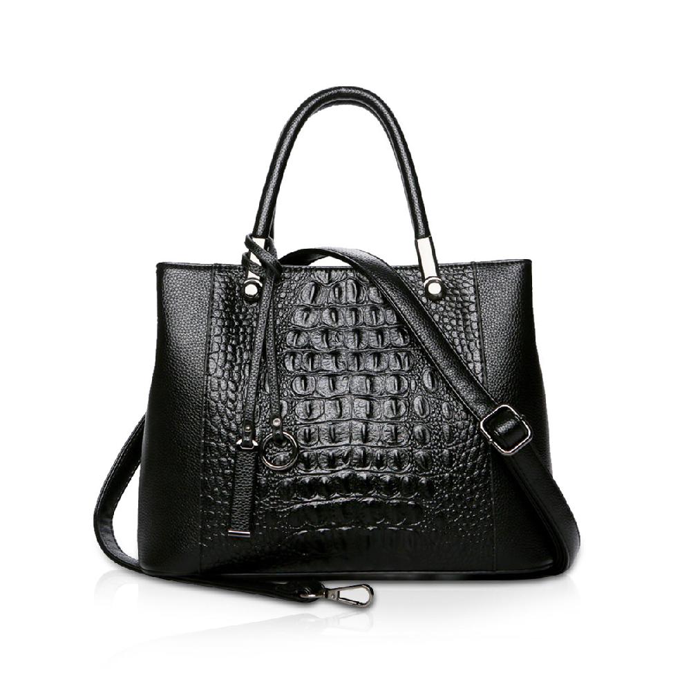 nicole & doris Retro & Elegant Croc Decor Genuine Leather Handbag