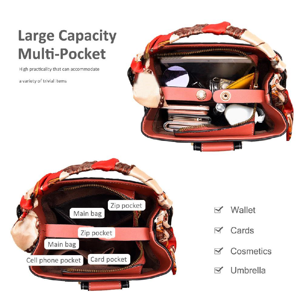 Nicole & Doris Silk Scarf Decor Top Handle Messenger Bag