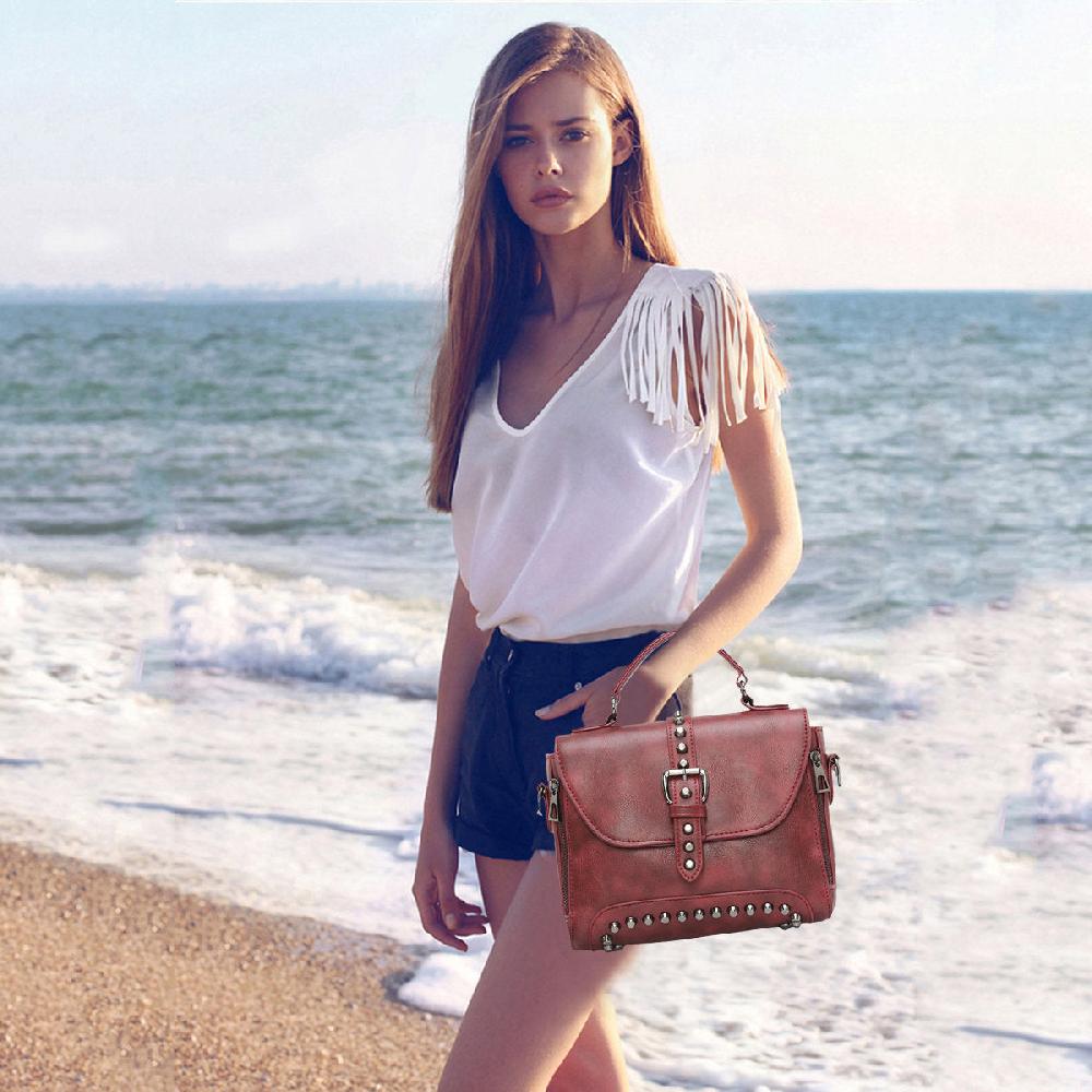 Nicole & Doris Single Colour Rivets Decor Ladies Messenger Bag