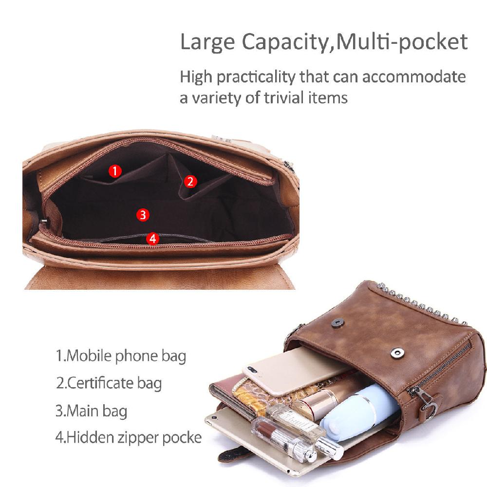 Nicole & Doris Single Colour Rivets Decor Ladies Messenger Bag