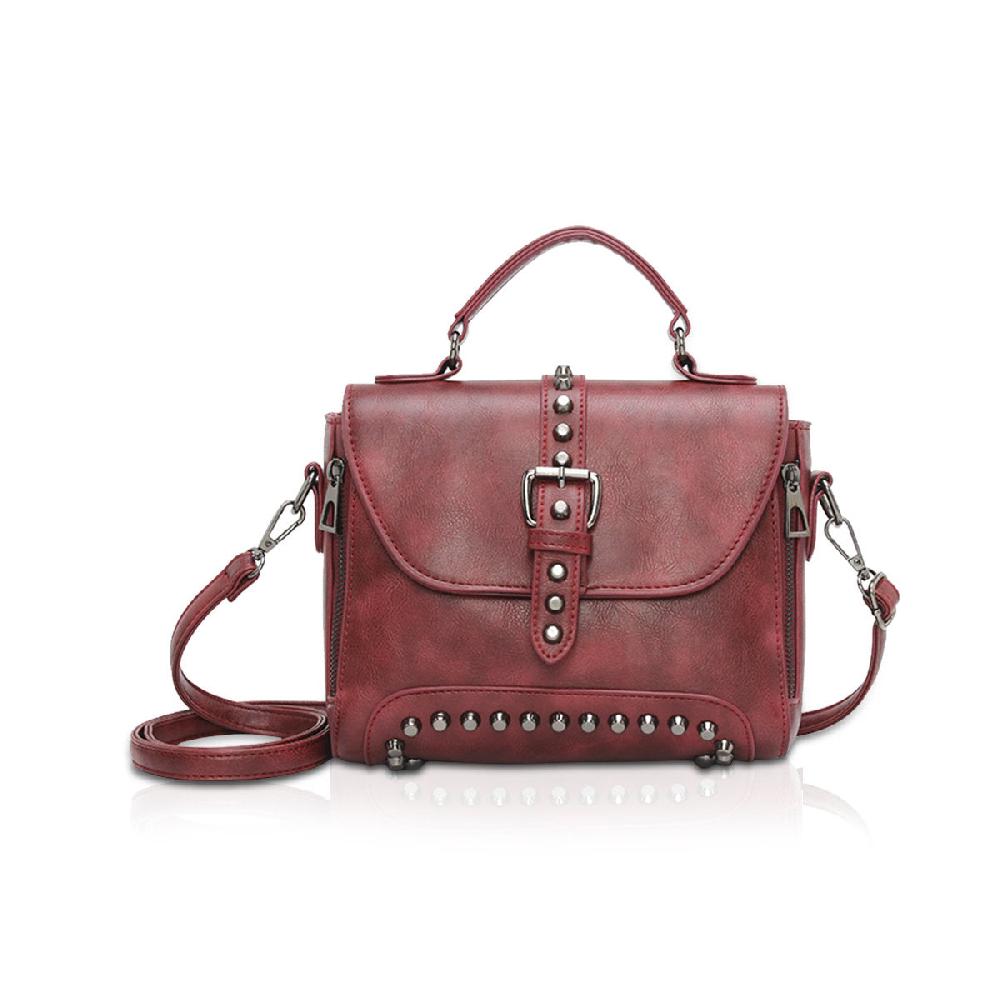 nicole & doris Single Colour Rivets Decor Ladies Messenger Bag