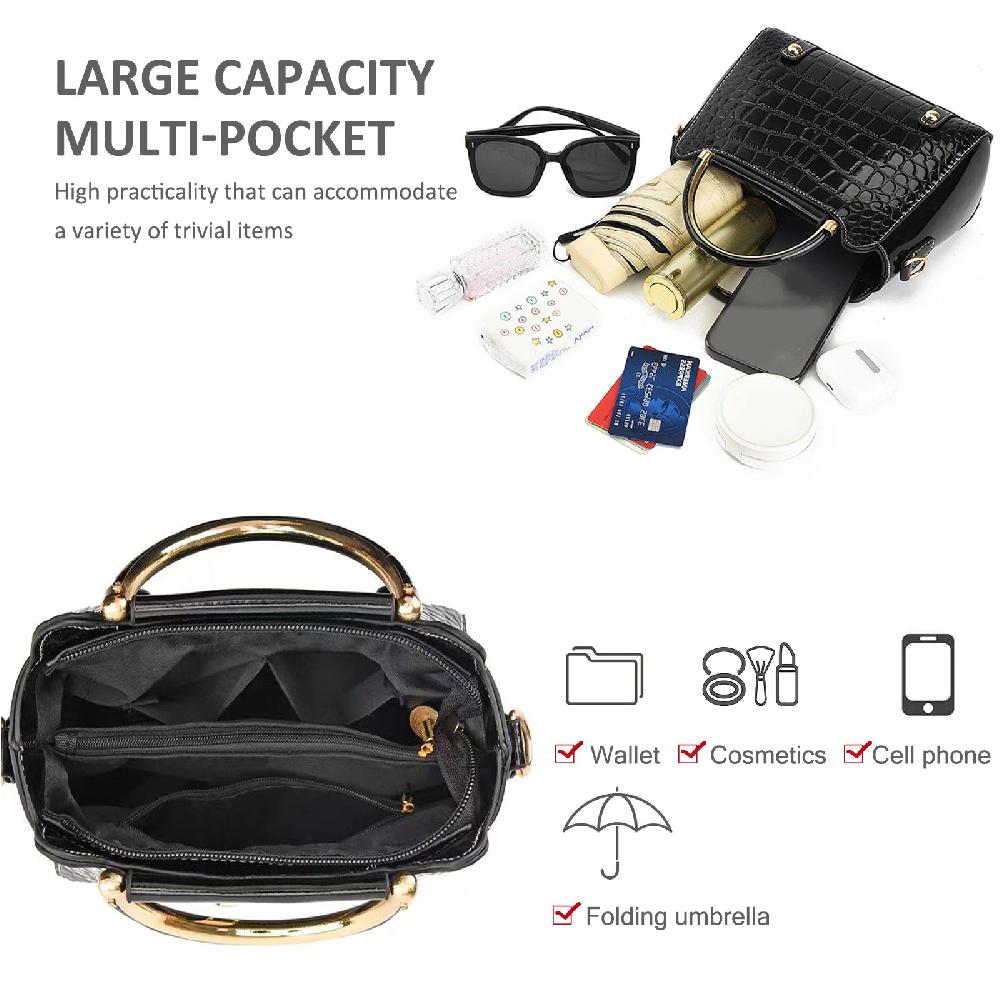 Nicole & Doris Small Top Handle Handbags Patent Crocodile Handbag