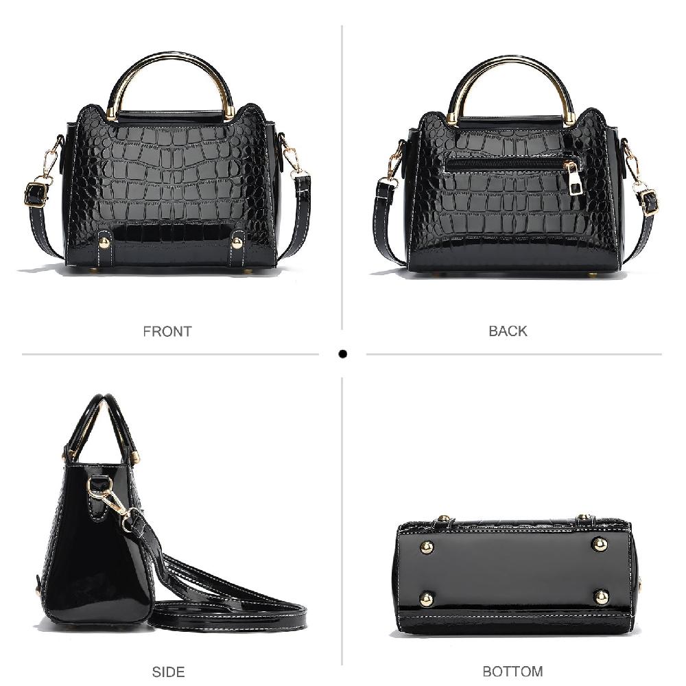 Nicole & Doris Small Top Handle Handbags Patent Crocodile Handbag