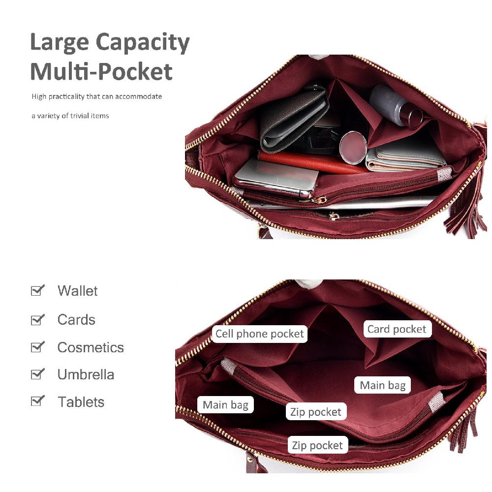 Nicole & Doris Tassel Decor Single Colour PU Messenger Bag