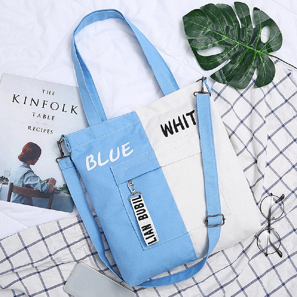 Nicole & Doris Two Colours Canvas Large Capacity Tote Bag